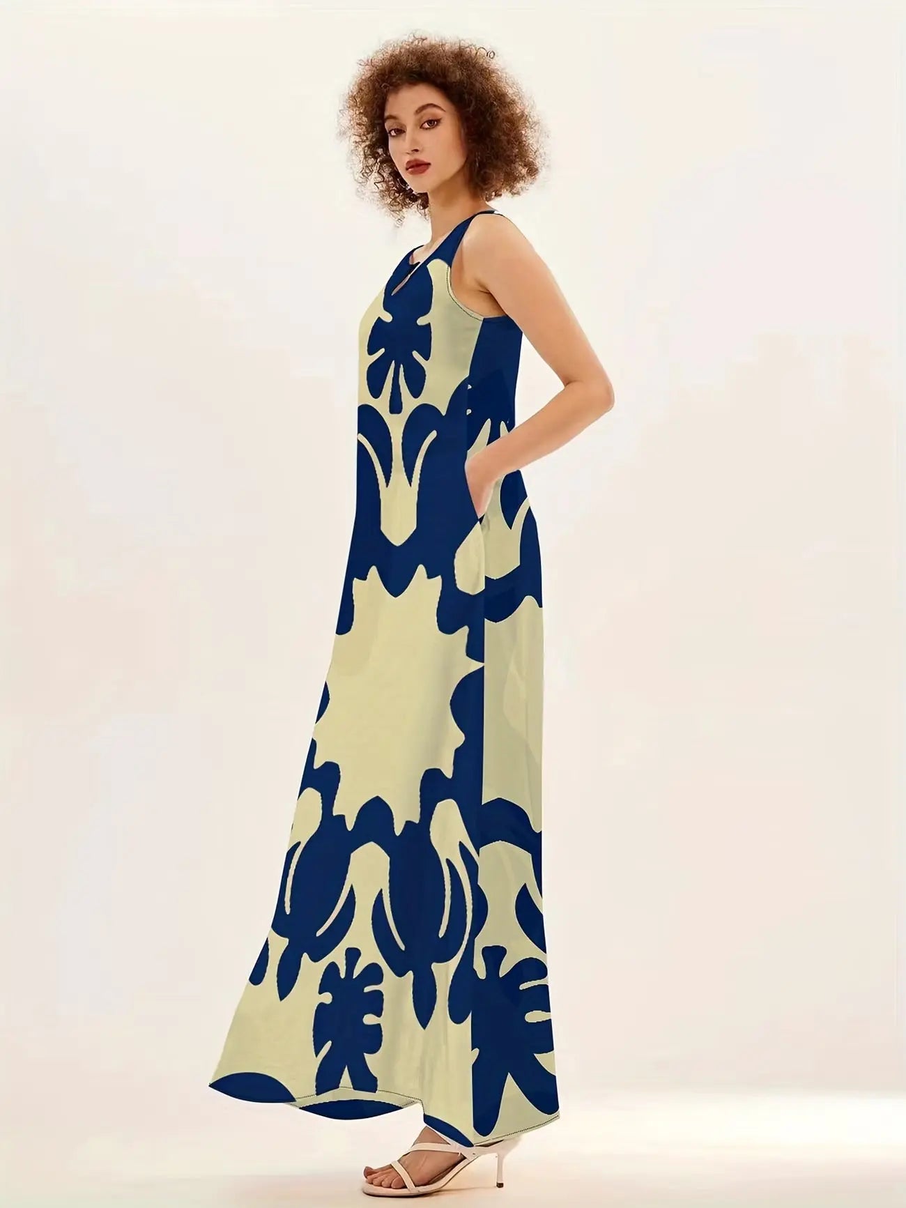 Avenoir French Style Temperament Printed V-neck Printed Long Dress Avenoir