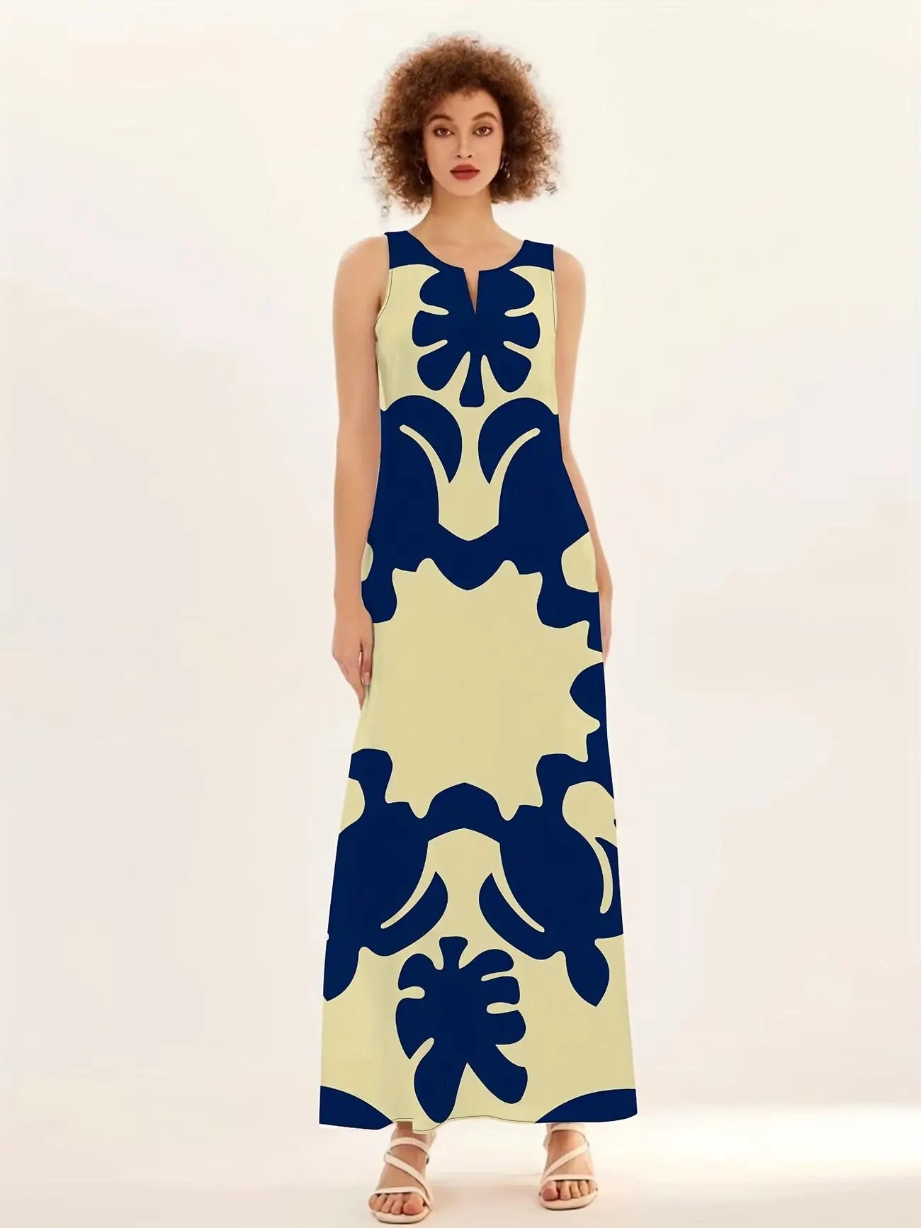 Avenoir French Style Temperament Printed V-neck Printed Long Dress Avenoir