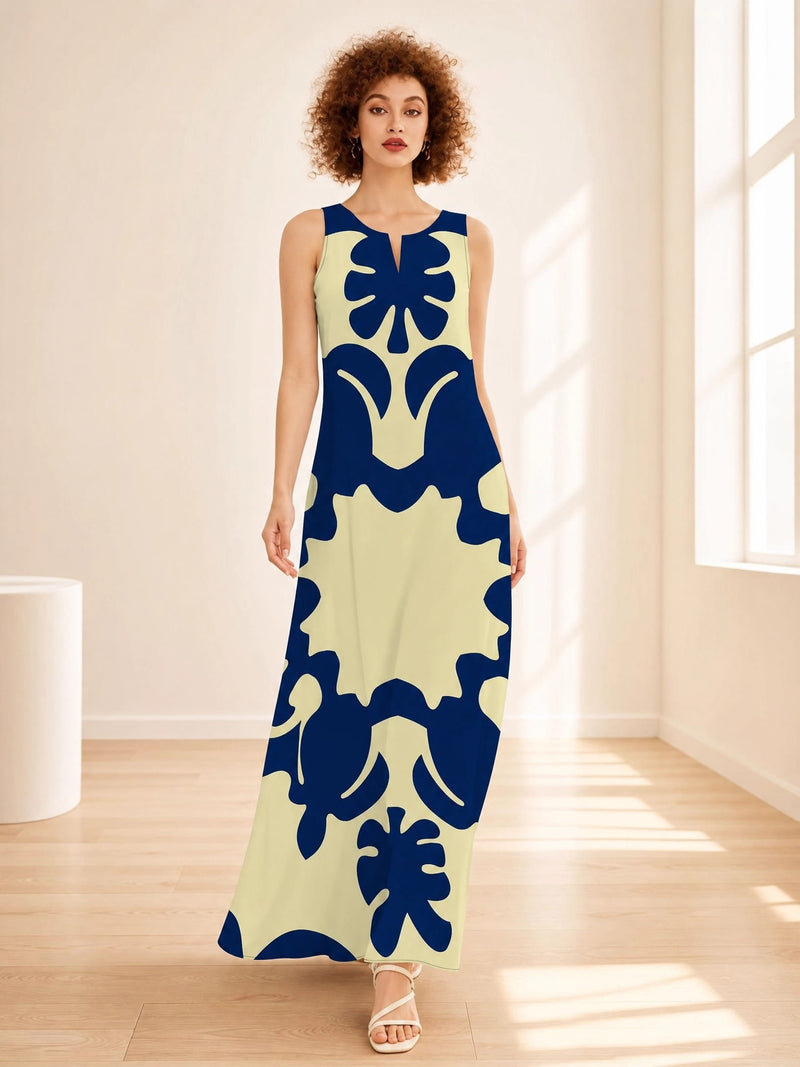 Avenoir French Style Temperament Printed V-neck Printed Long Dress