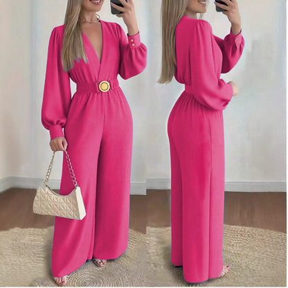 Women's Slim-fit Fashionable Deep V-Neck Jumpsuit Avenoir
