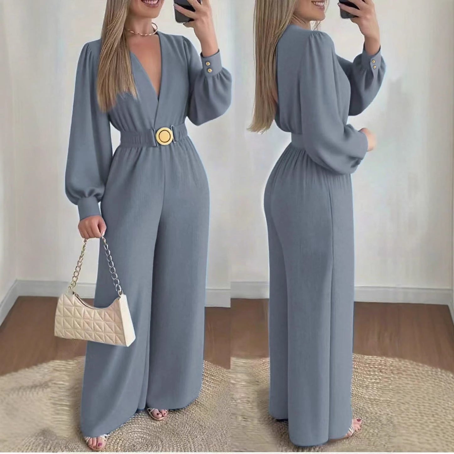 Women's Slim-fit Fashionable Deep V-Neck Jumpsuit Avenoir
