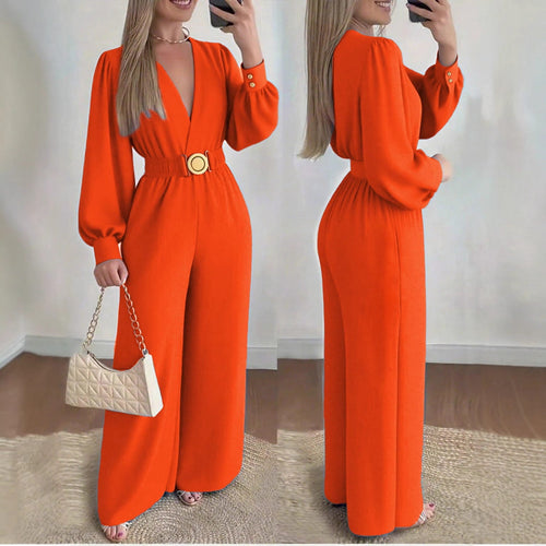 Women's Slim-fit Fashionable Deep V-Neck Jumpsuit Avenoir
