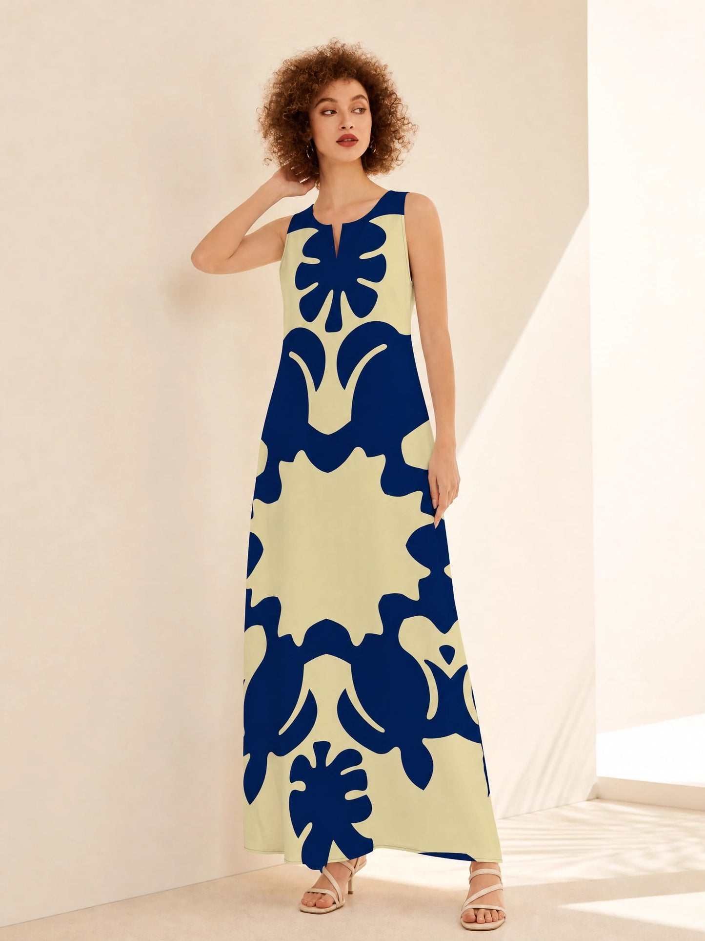 Avenoir French Style Temperament Printed V-neck Printed Long Dress