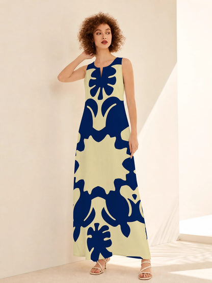 Avenoir French Style Temperament Printed V-neck Printed Long Dress