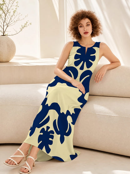 Avenoir French Style Temperament Printed V-neck Printed Long Dress