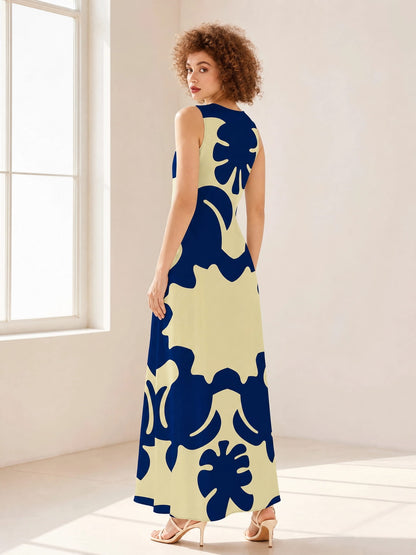 Avenoir French Style Temperament Printed V-neck Printed Long Dress