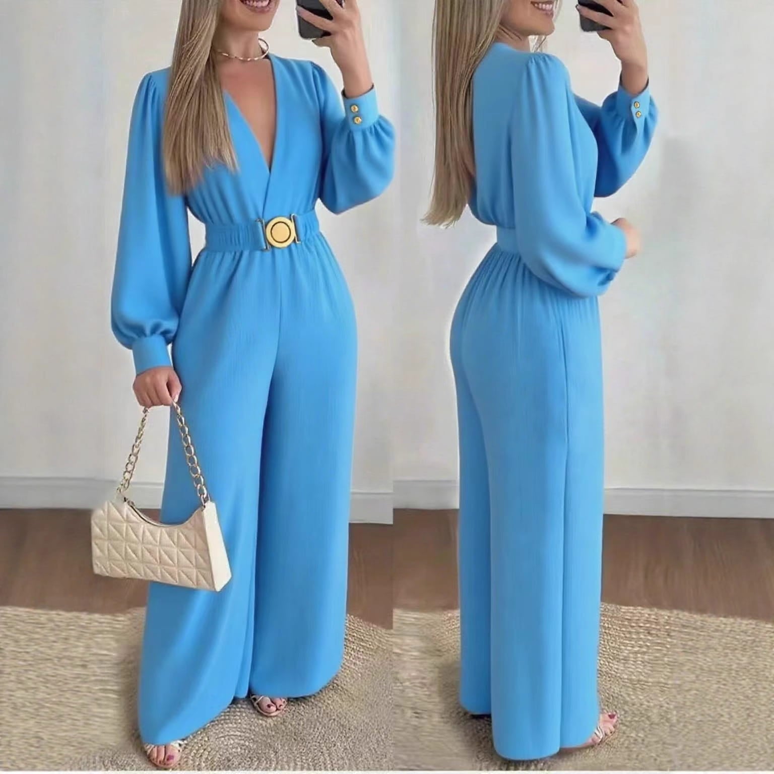 Women's Slim-fit Fashionable Deep V-Neck Jumpsuit Avenoir